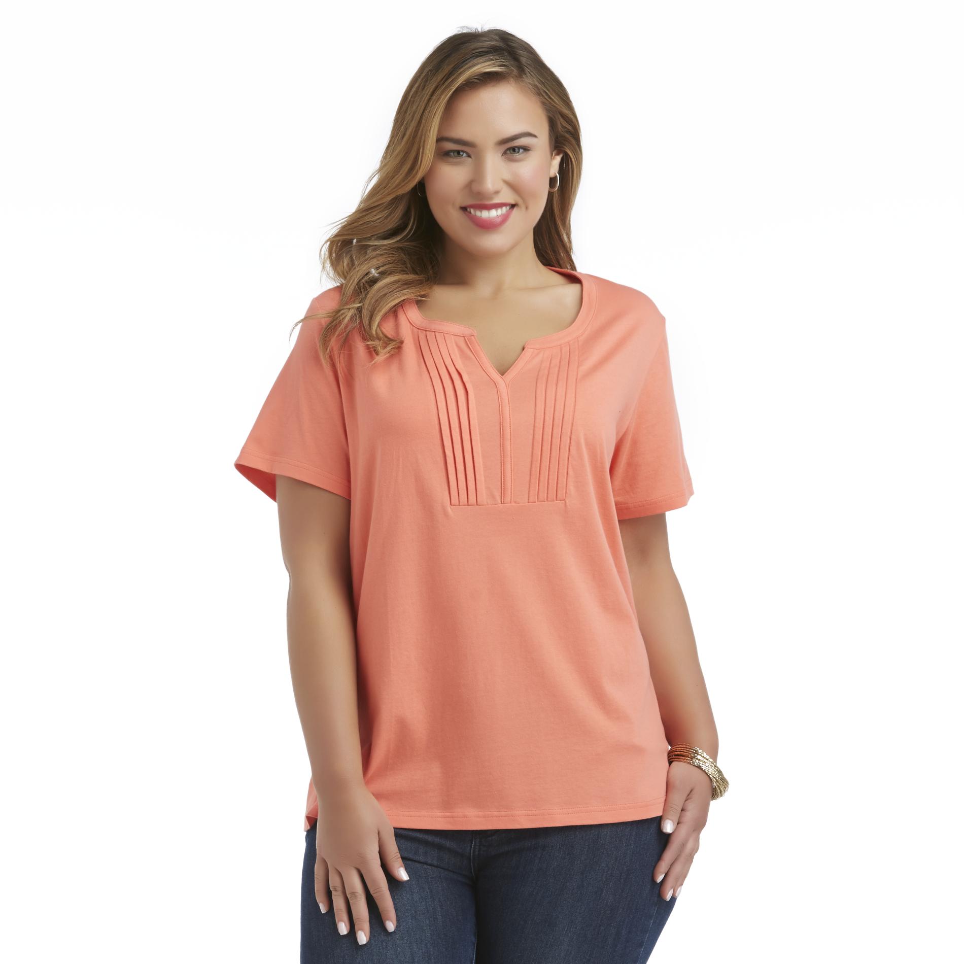 Basic Editions Women's Plus Pintucked Top