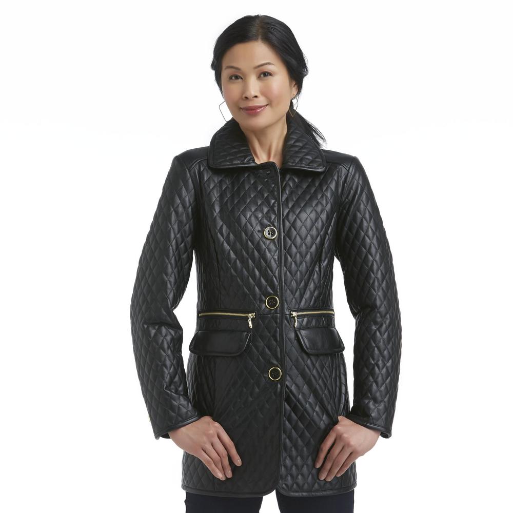 Jaclyn Smith Women's Quilted Faux Leather Jacket