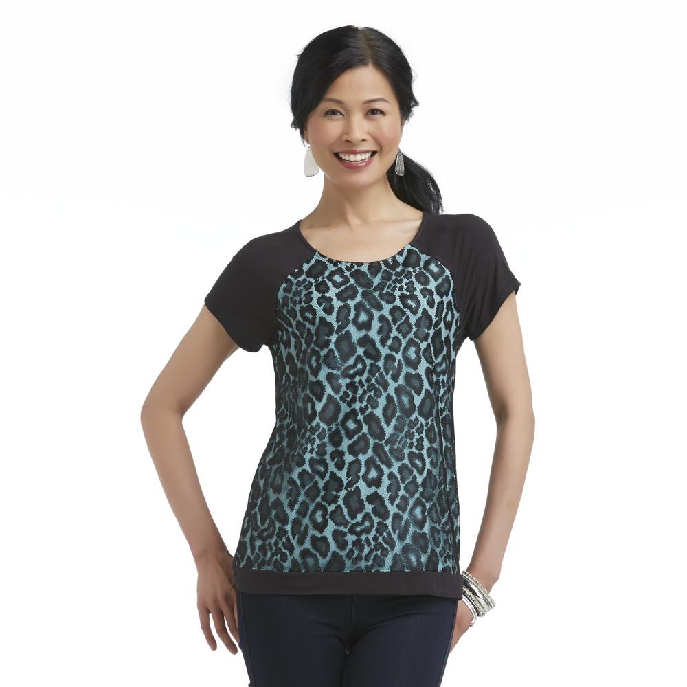 Jaclyn Smith Women's Short-Sleeve Top - Animal Print Lace