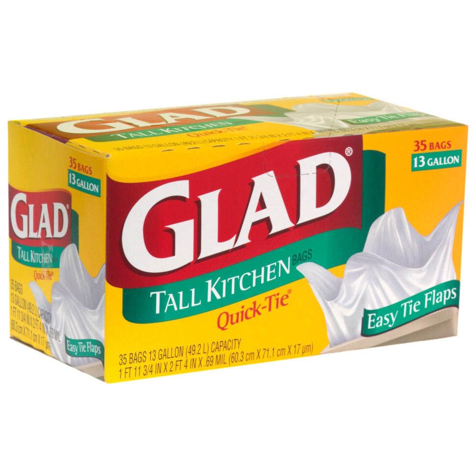 Glad QuickTie Tall Kitchen Bags, Easy Tie Flaps, 13 Gallon, 35 bags