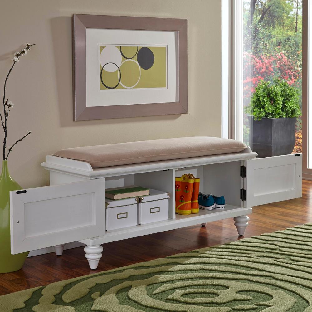 Home Styles Bermuda Brushed White Upholstered Bench