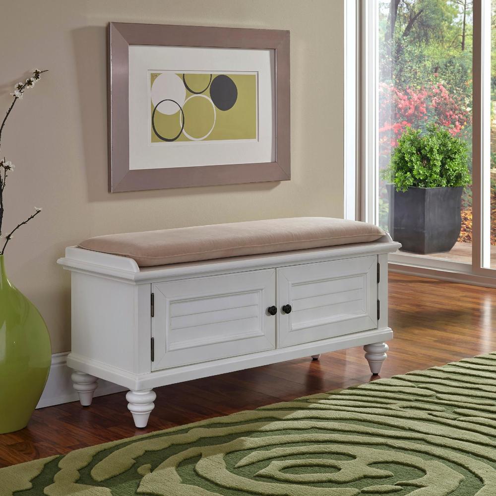 Home Styles Bermuda Brushed White Upholstered Bench