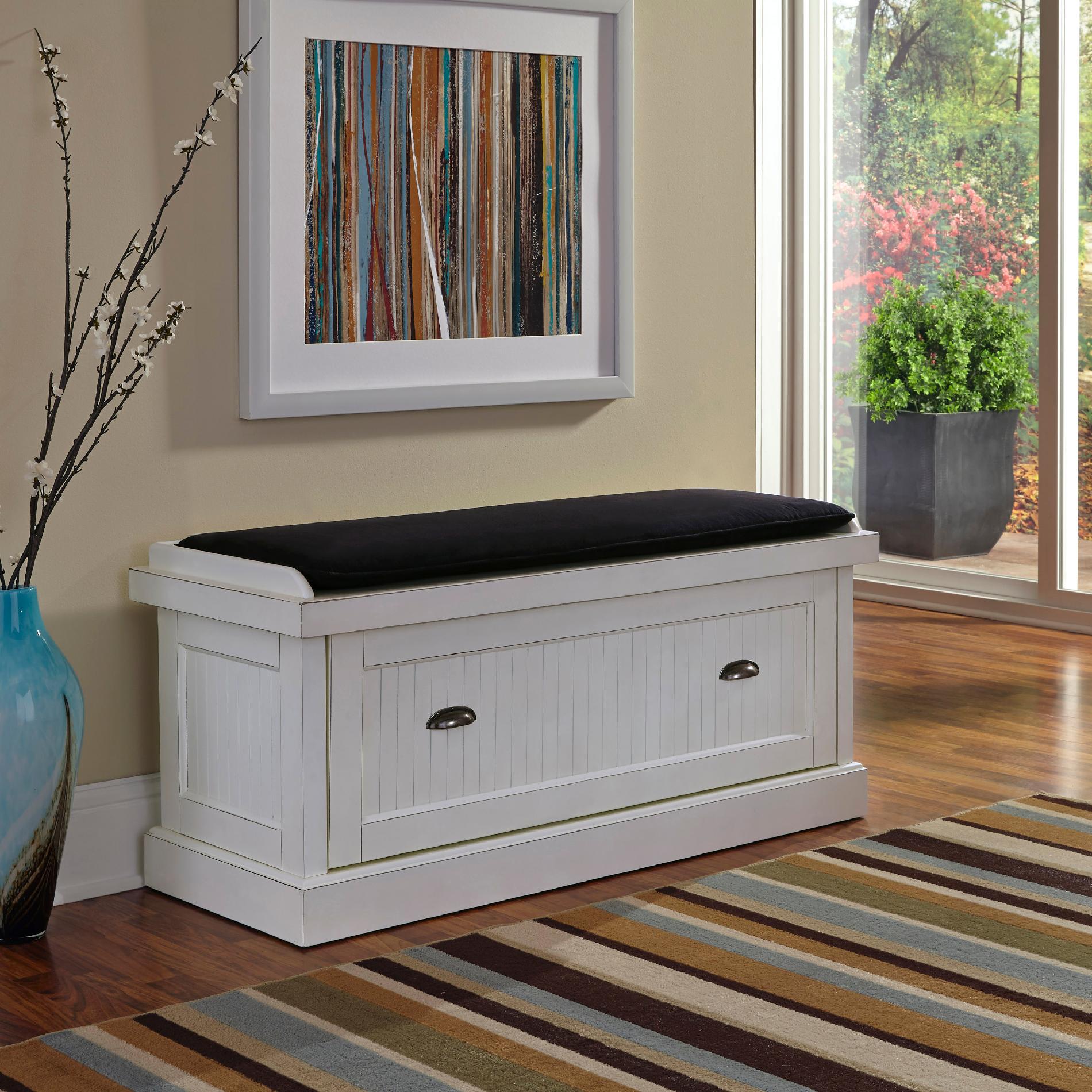 Home Styles Nantucket Distressed White Upholstered Bench