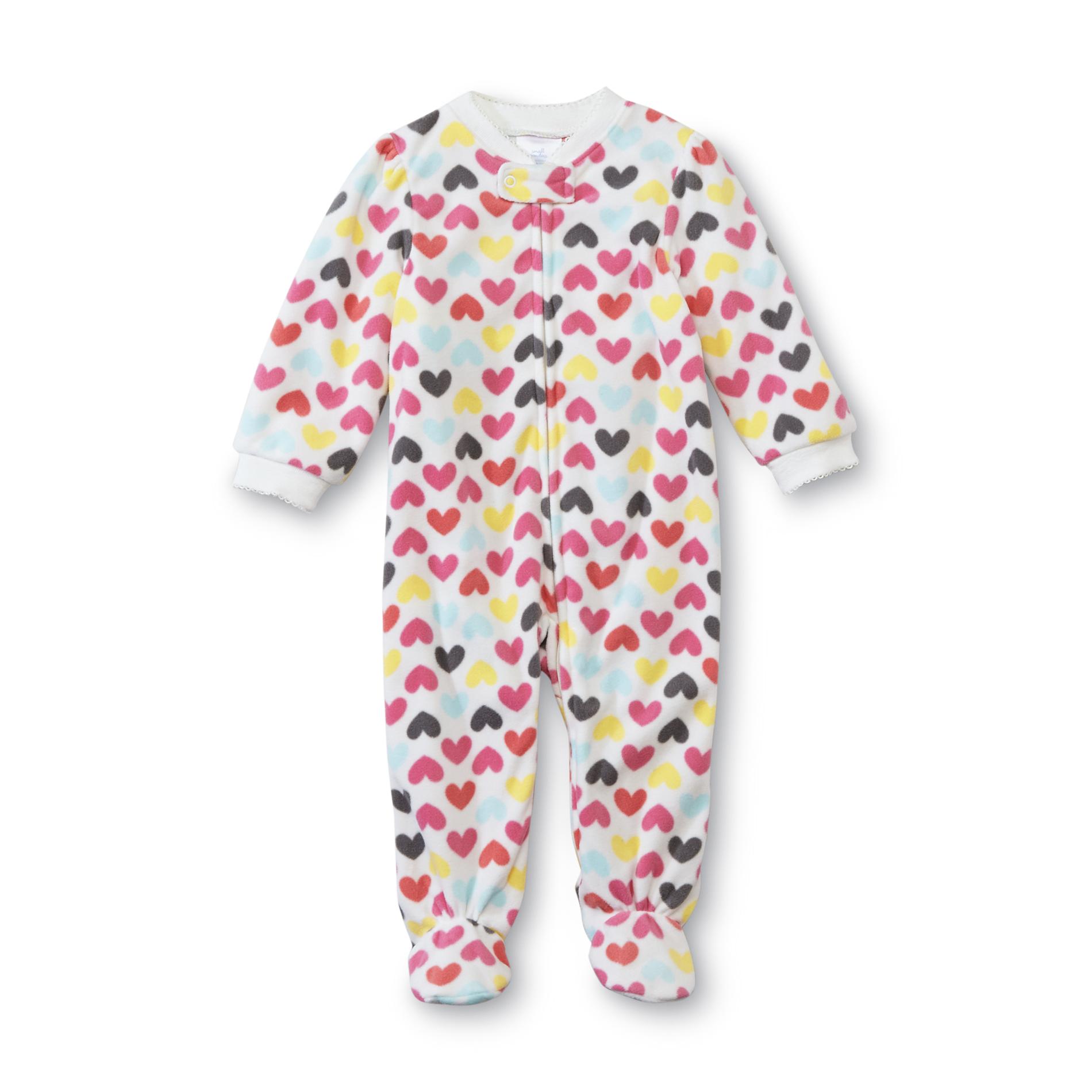 Small Wonders Newborn Girl's Footed Pajamas - Heart Print