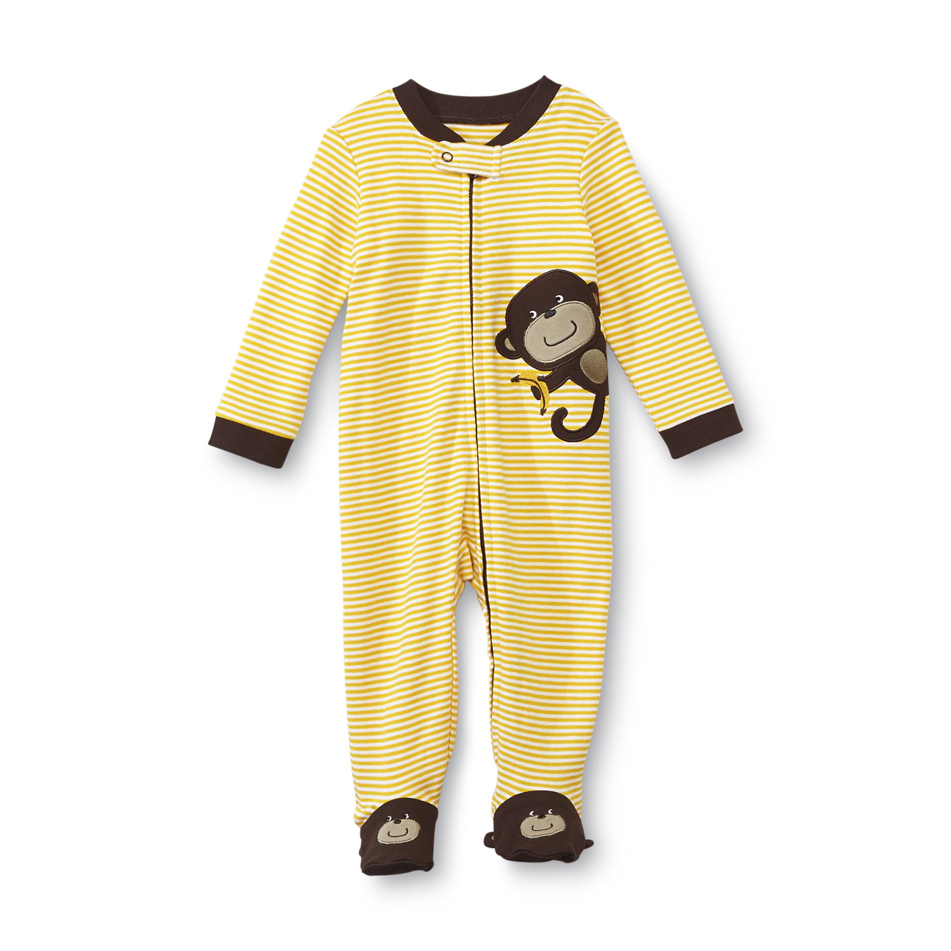 Small Wonders Newborn Boy's Striped Sleeper Pajamas - Monkey