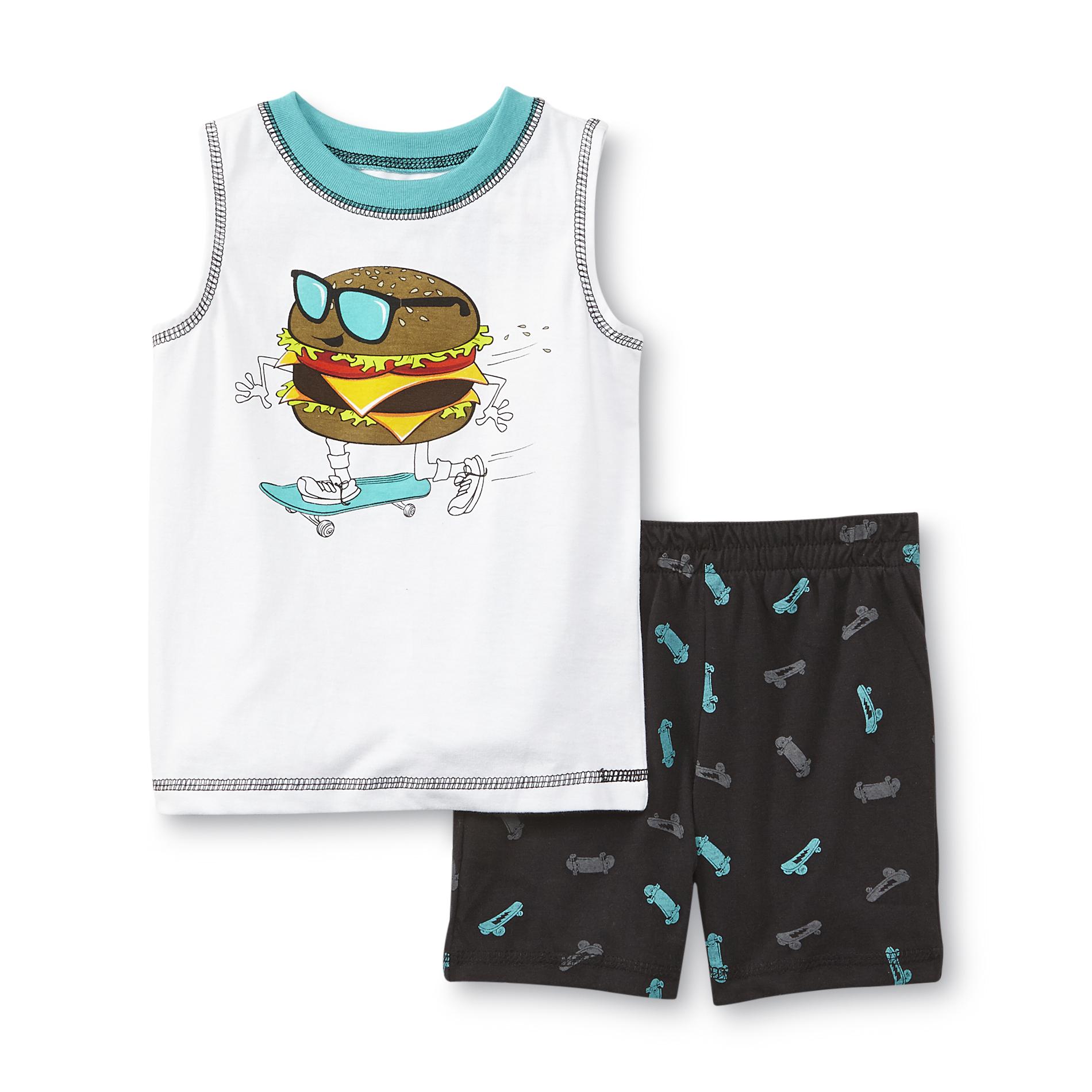 WonderKids Toddler Boy's Tank Top & Shorts - Skateboarding Cheeseburger