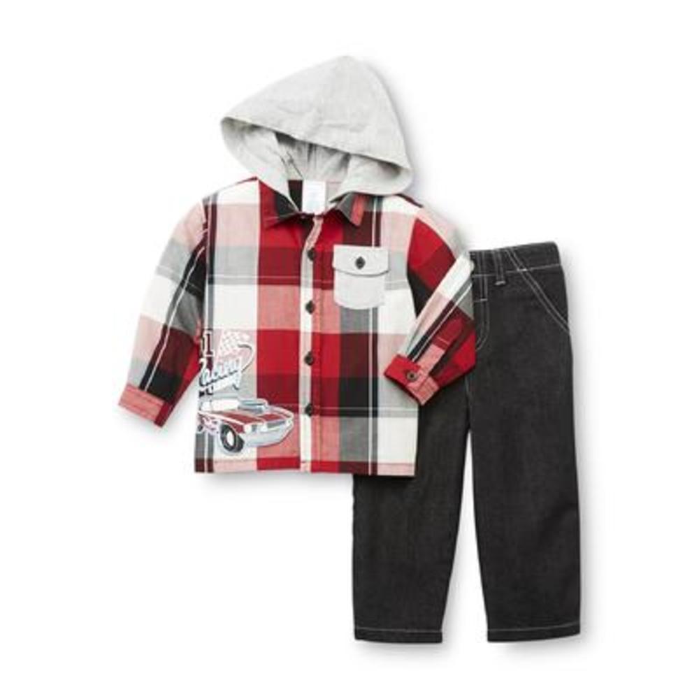 WonderKids Infant & Toddler Boy's Hooded Shirt & Jeans - Plaid & Racing Champ