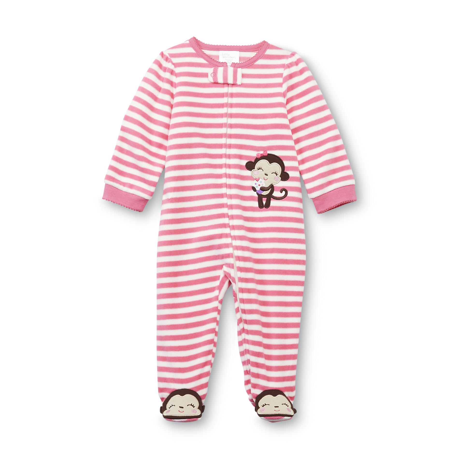 Little Wonders Newborn Girl's Fleece Sleeper Pajamas - Monkey