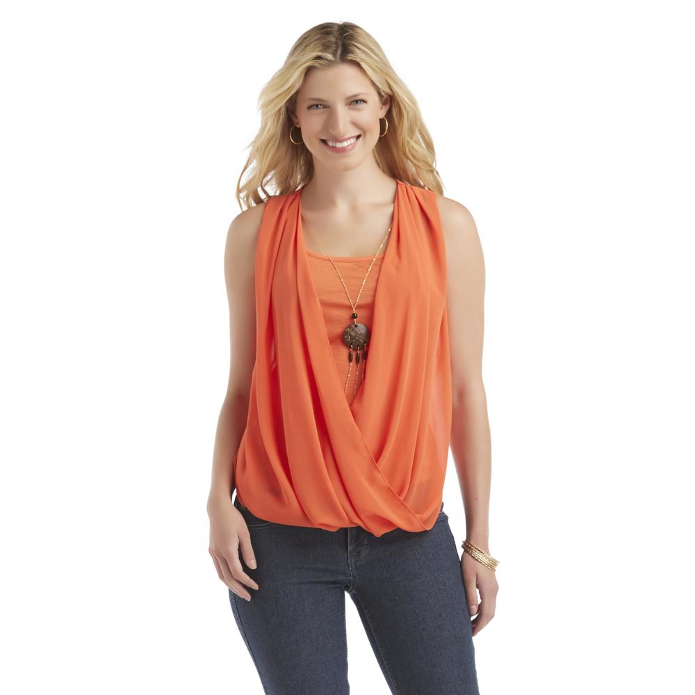 Byline Junior's Sleeveless Crossover Top - Necklace