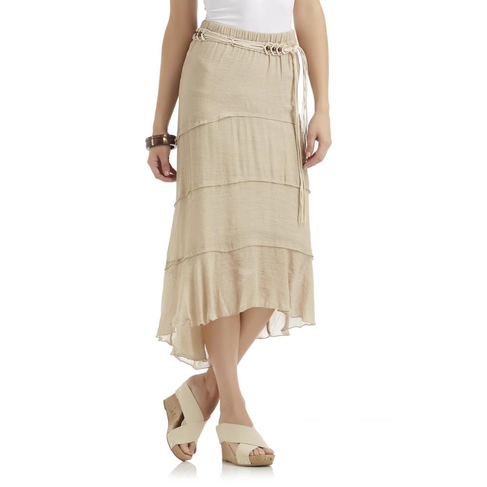 Byline Women's Tiered High-Low Skirt & Macrame Belt
