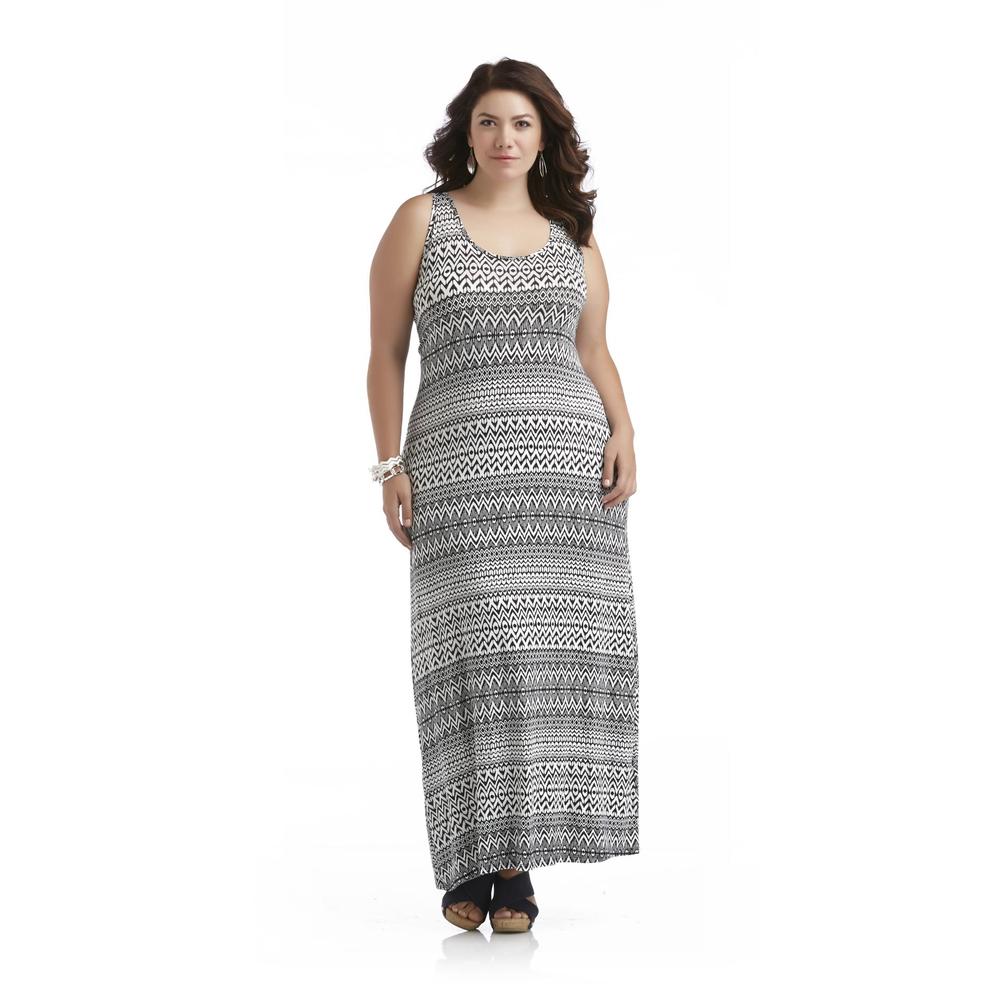 Destiny Women's Plus Sleeveless Maxi Dress - Tribal Print