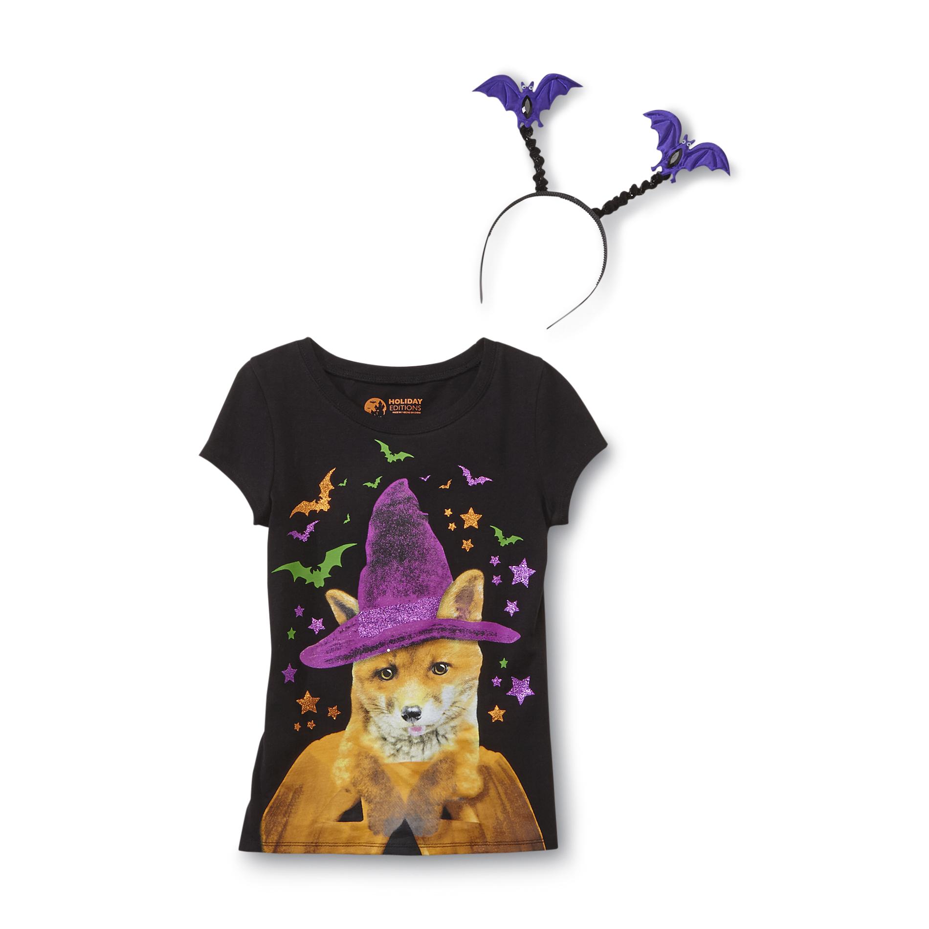 Holiday Editions Girl's Graphic T-Shirt & Bat Headband - Fox Witch