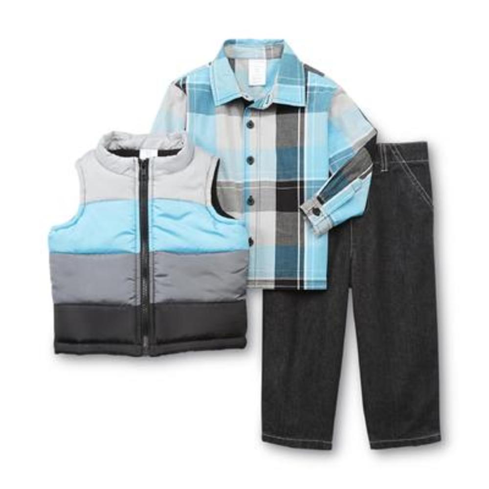 WonderKids Infant & Toddler Boy's Insulated Vest  Shirt & Jeans - Striped & Plaid