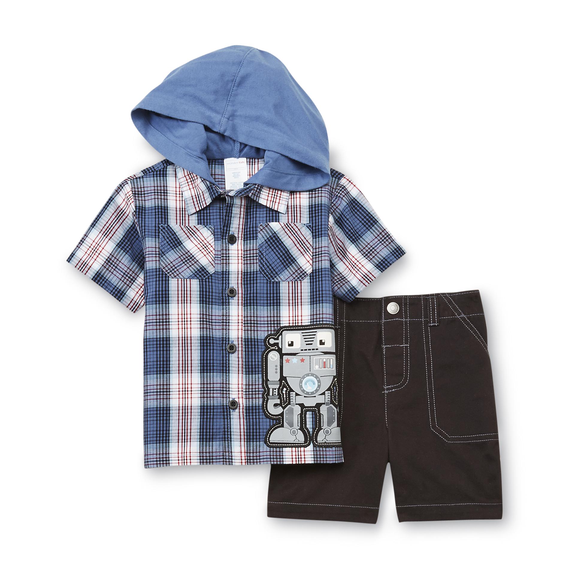 WonderKids Infant & Toddler Boy's Short-Sleeve Hooded Shirt & Shorts - Robot