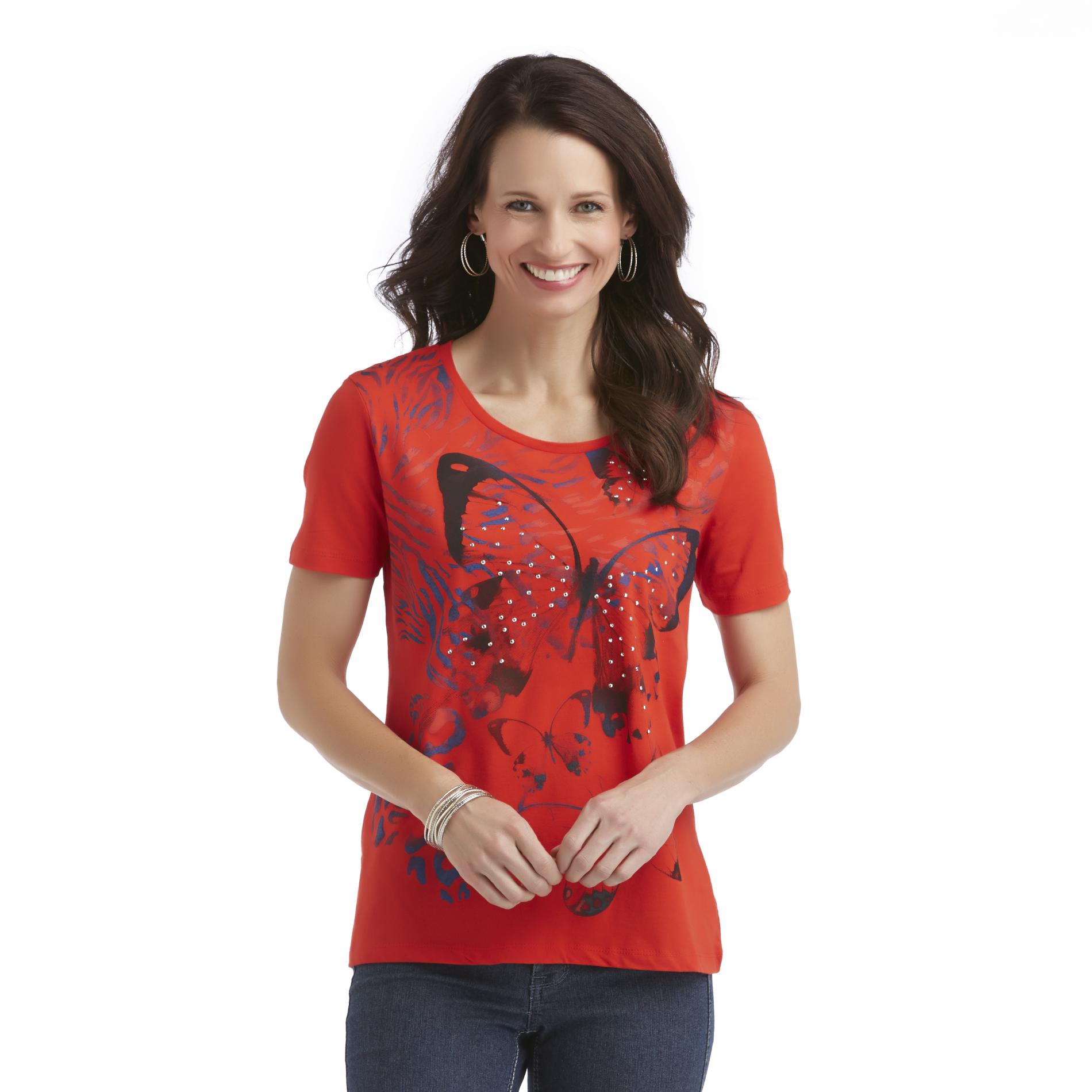 Laura Scott Women's Embellished Graphic T-Shirt - Butterfly