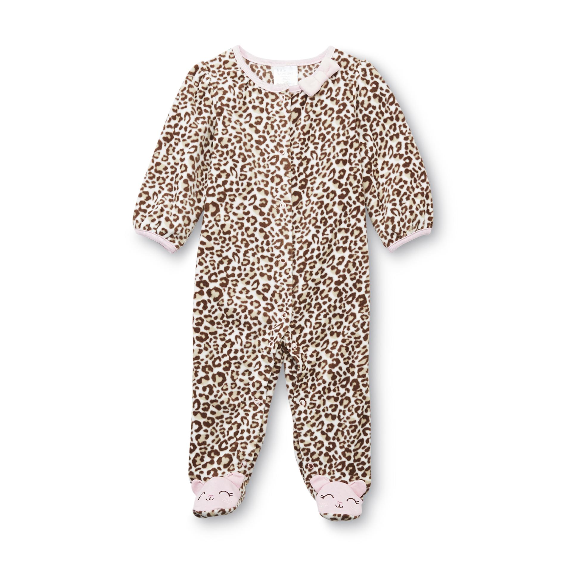 Little Wonders Newborn Girl's Fleece Sleeper Pajamas - Leopard Print