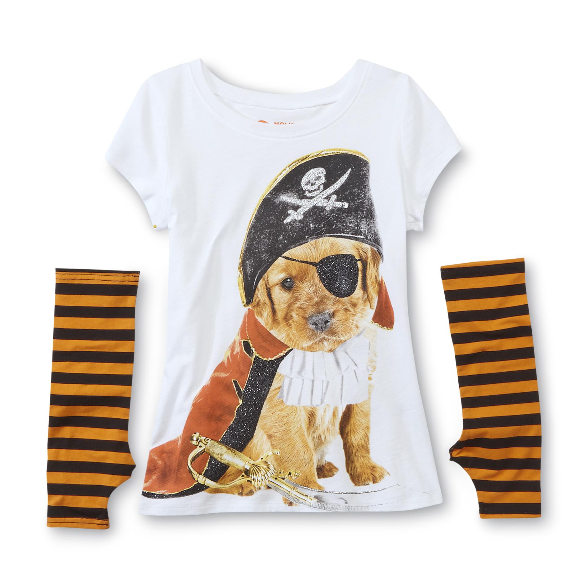 Holiday Editions Girl's Graphic T-Shirt & Arm Warmers - Pirate Pup