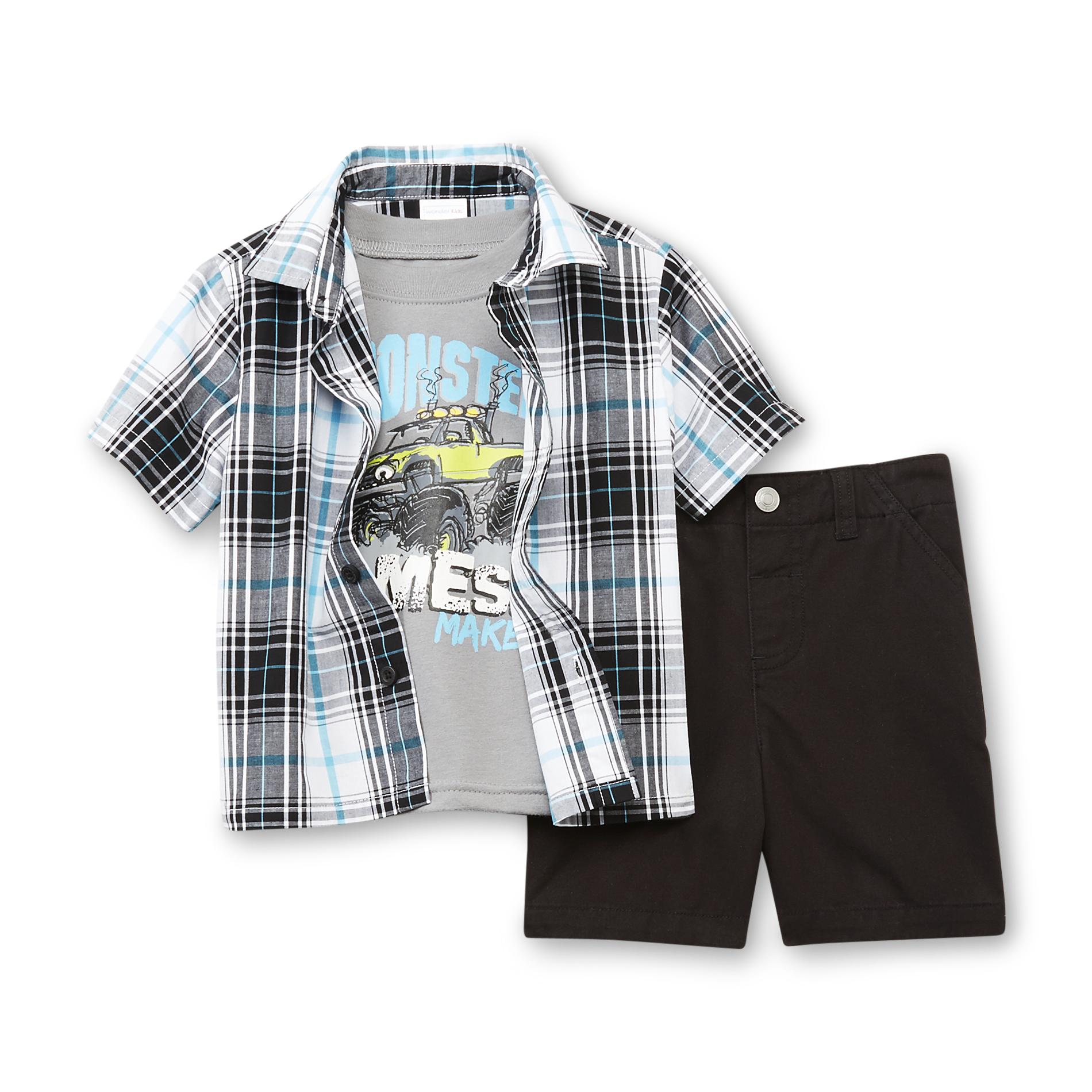 WonderKids Infant & Toddler Boy's T-Shirt  Button-Front Shirt & Shorts - Monster Mess