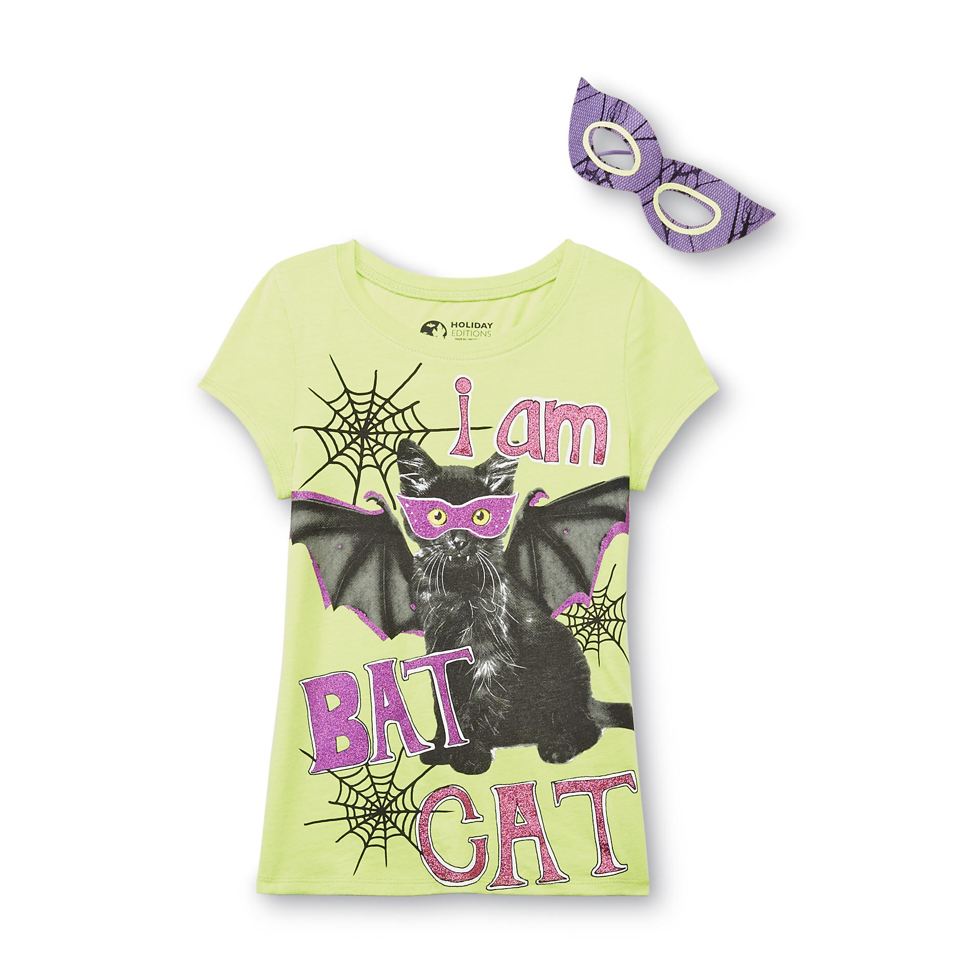 Holiday Editions Girl's Graphic T-Shirt & Eye Mask - Bat Cat