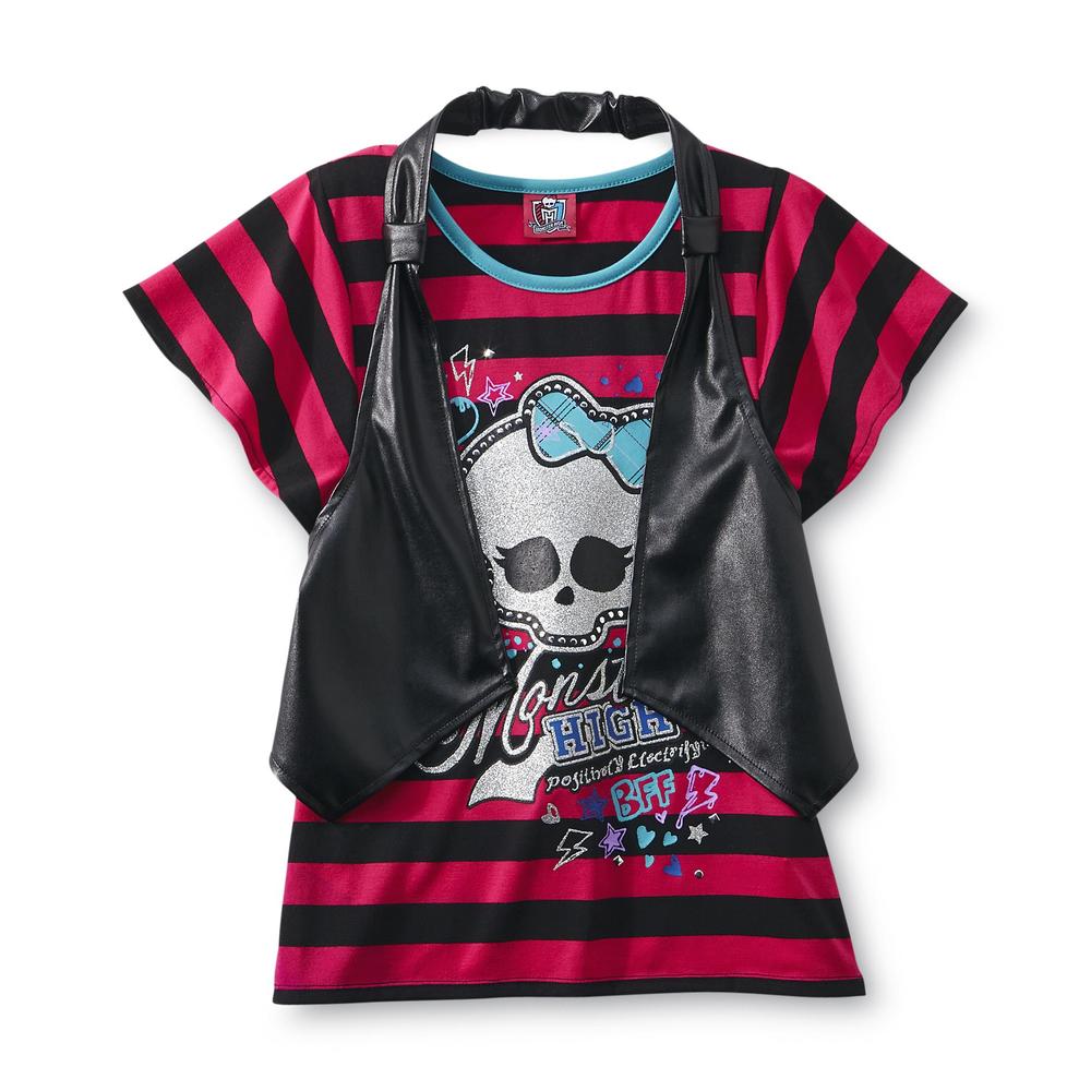 Monster High Girl's Layered-Look Graphic Top - Skull