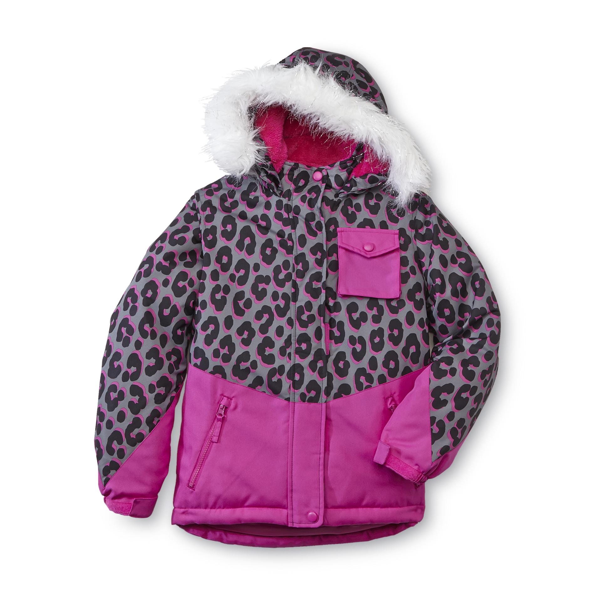 Athletech Girl's Hooded Snowboard Jacket - Leopard Print