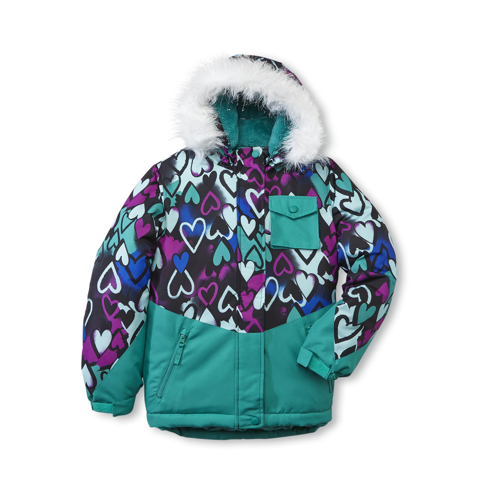 Athletech Girl's Hooded Snowboard Jacket - Heart Print