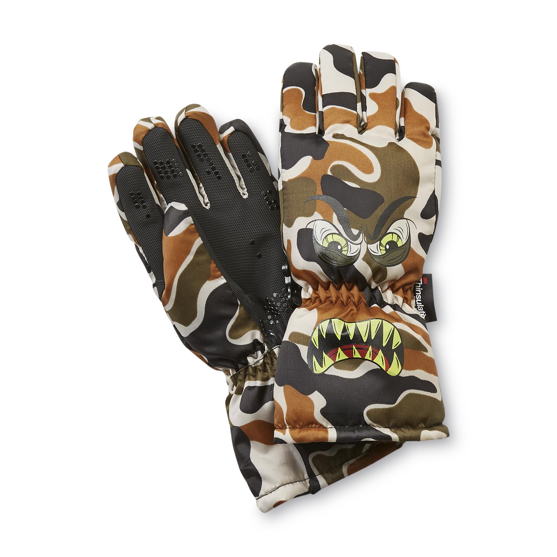 Athletech Boy's Graphic Ski Gloves - Camouflage Monster