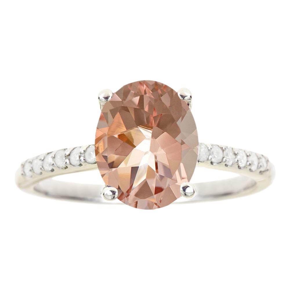 Sterling silver 10x8mm oval morganite with 1/6 cttw diamond ring