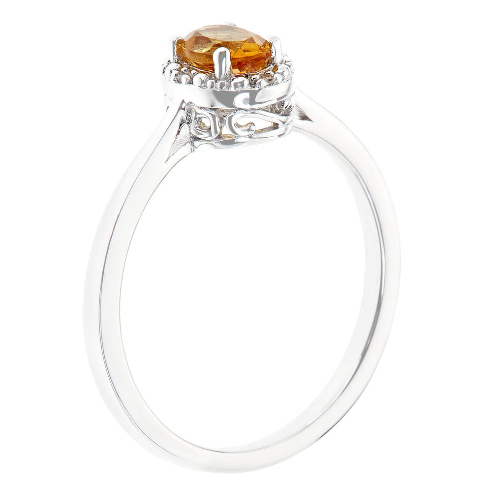 Sterling silver 6x4mm oval citrine with diamond accent ring