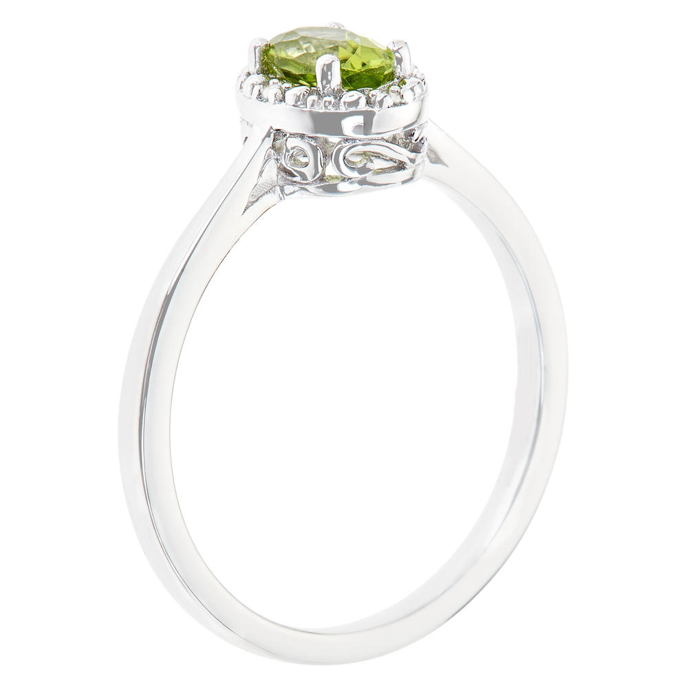 Sterling silver 6x4mm oval peridot with diamond accent ring