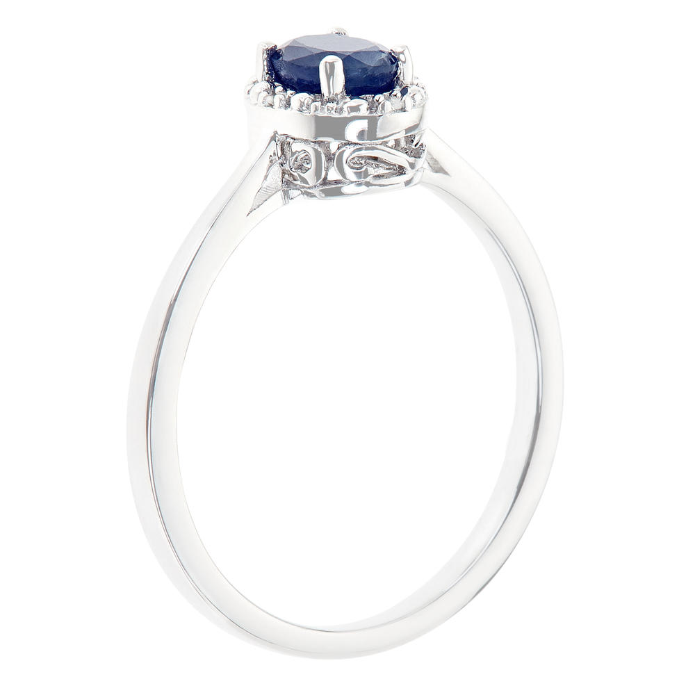 Sterling silver 6x4mm oval sapphire with diamond accent ring