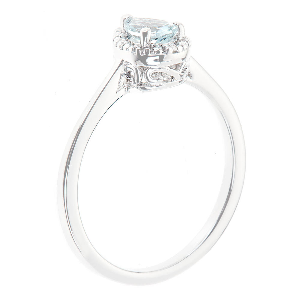 Sterling silver 6x4mm pear shaped aquamarine with diamond accent ring