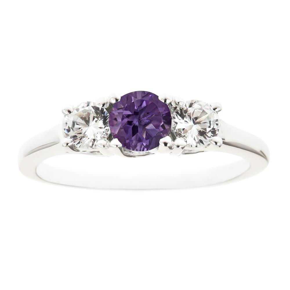 Sterling silver 5mm round amethyst and white topaz ring
