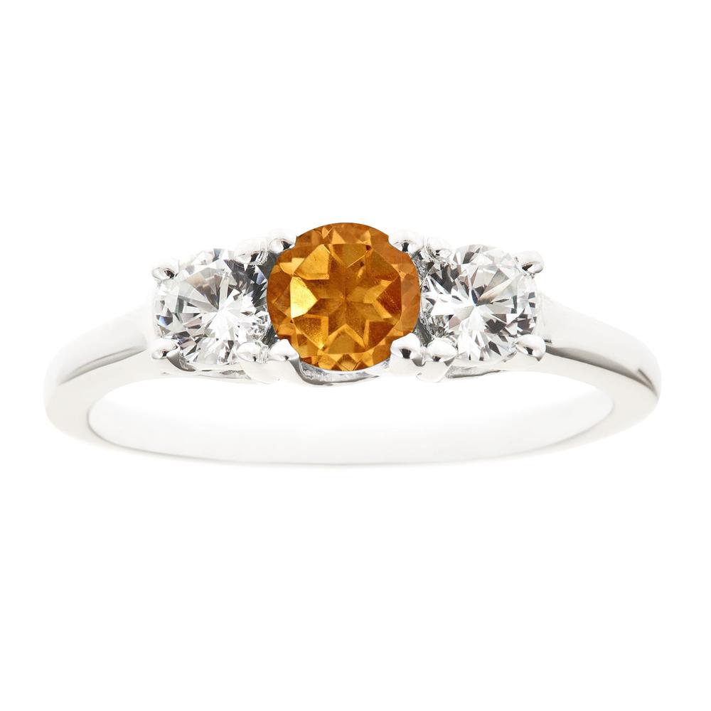 Sterling silver 5mm round citrine and white topaz ring