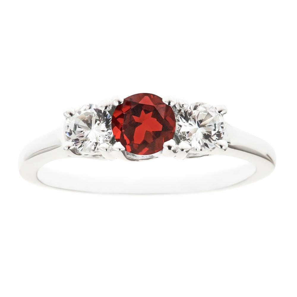 Sterling silver 5mm round garnet and white topaz ring