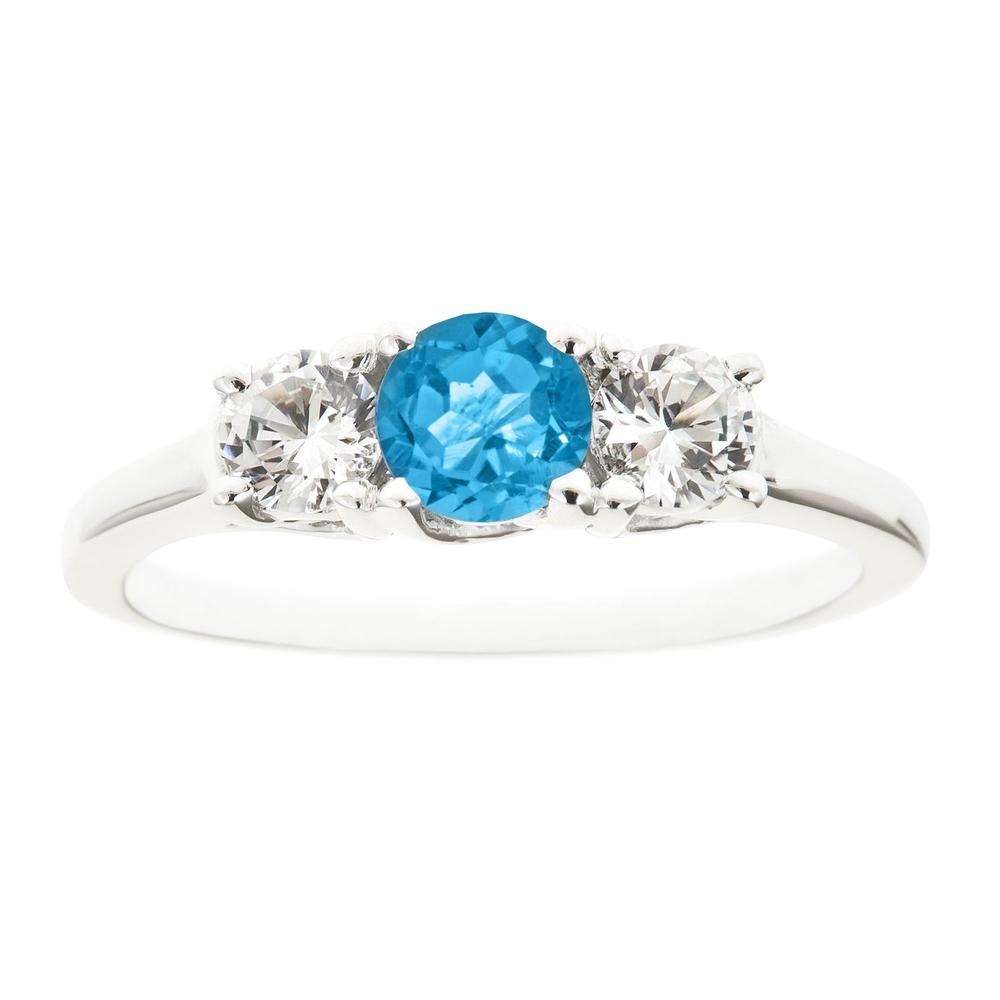 Sterling silver 5mm round blue topaz and white topaz ring