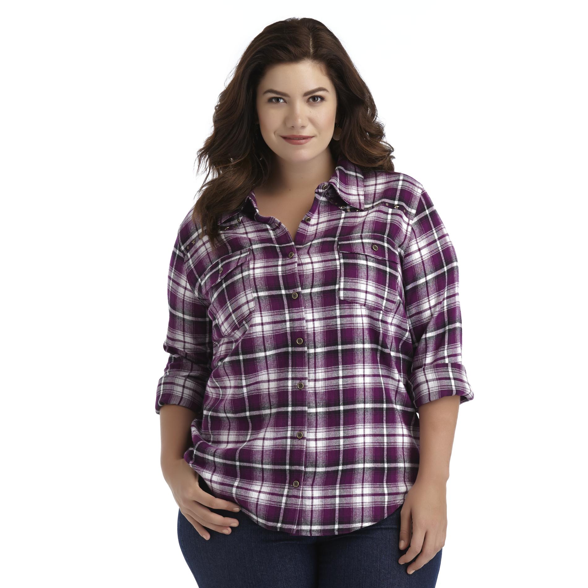 Jaclyn Smith Women's Plus Embellished Flannel Shirt - Plaid