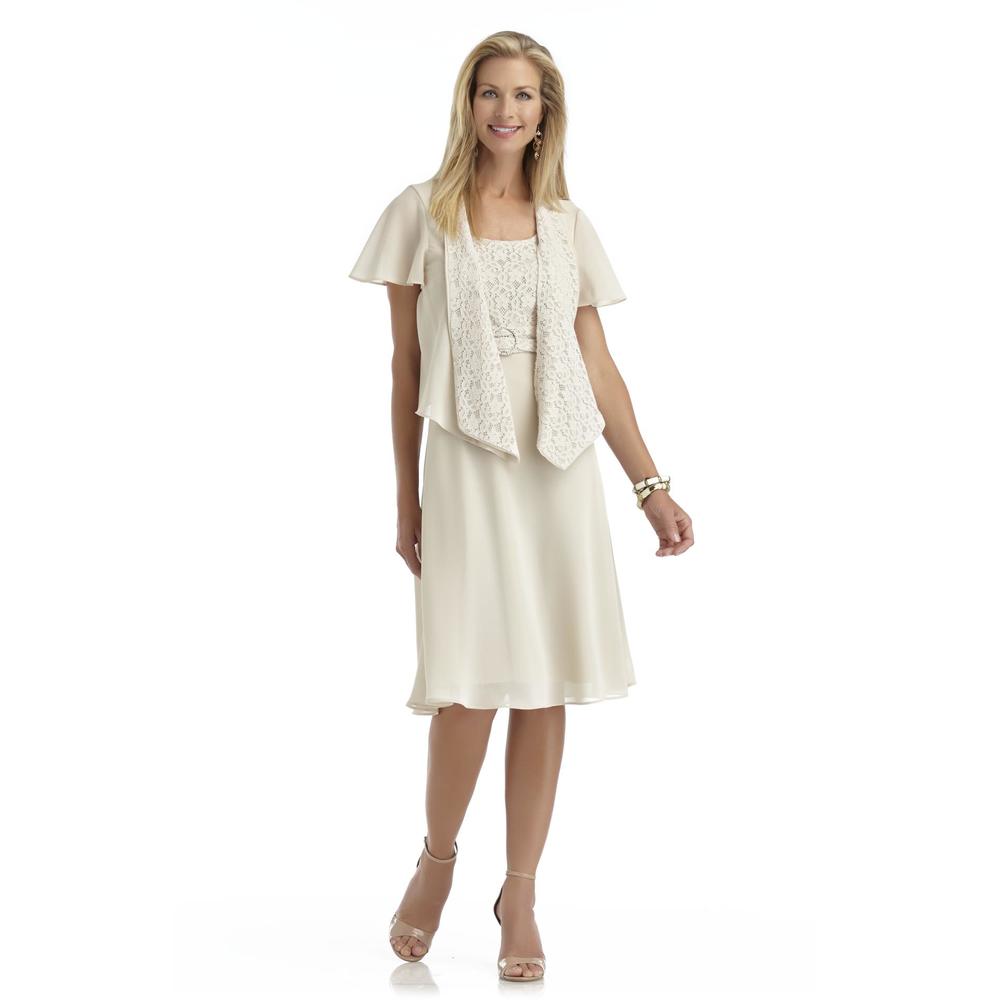 Another Thyme Women's Georgette Crepe Dress & Shrug - Lace
