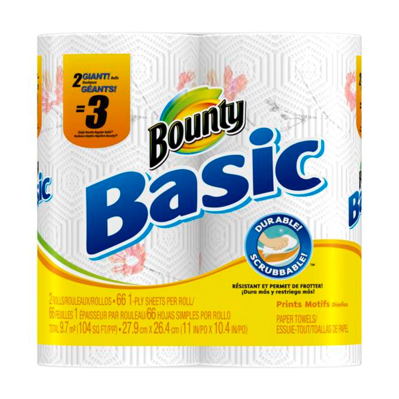 Bounty Basic Paper Towels 2 Giant Rolls With Prints