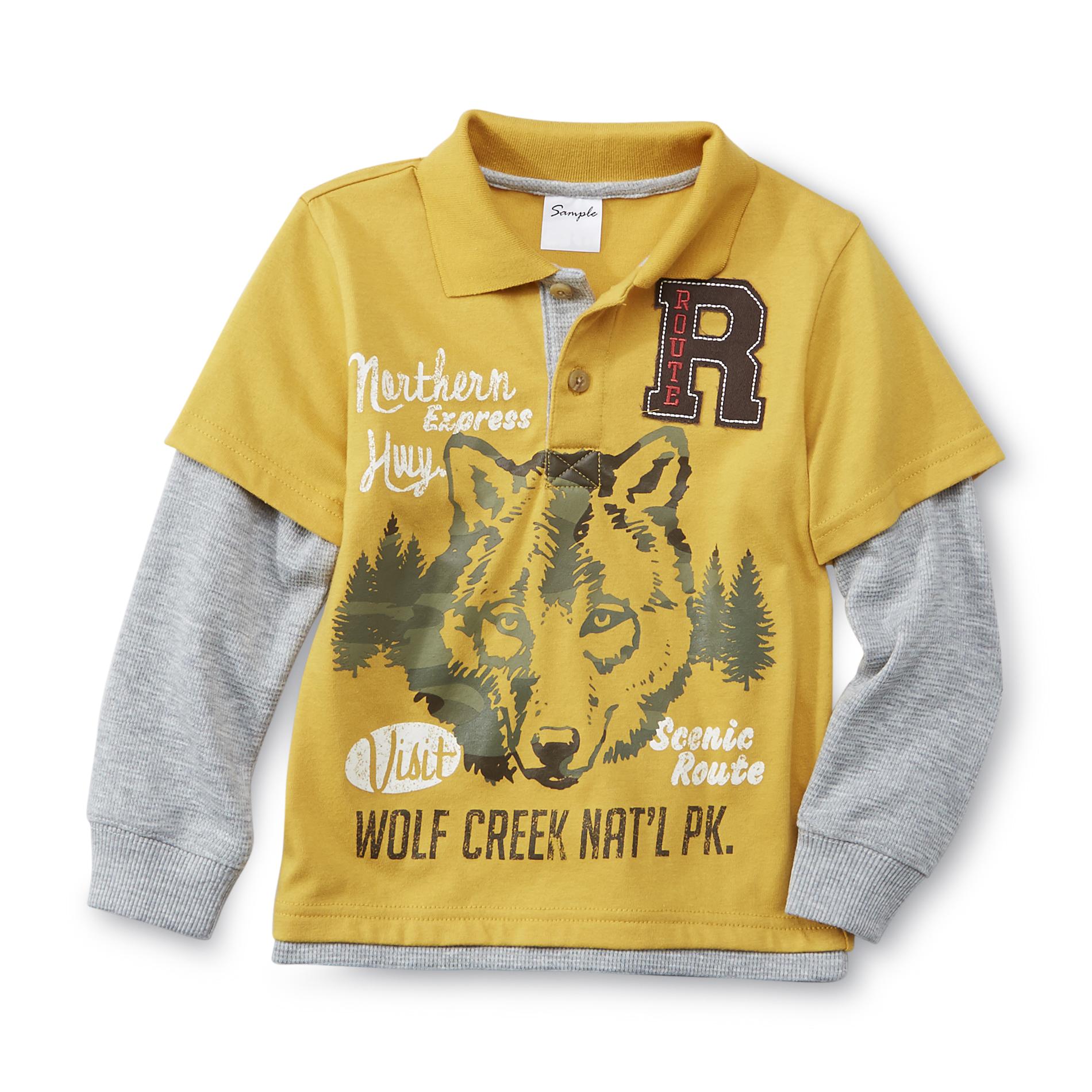 Route 66 Toddler Boy's Layered Long-Sleeve Polo Shirt - Wolf