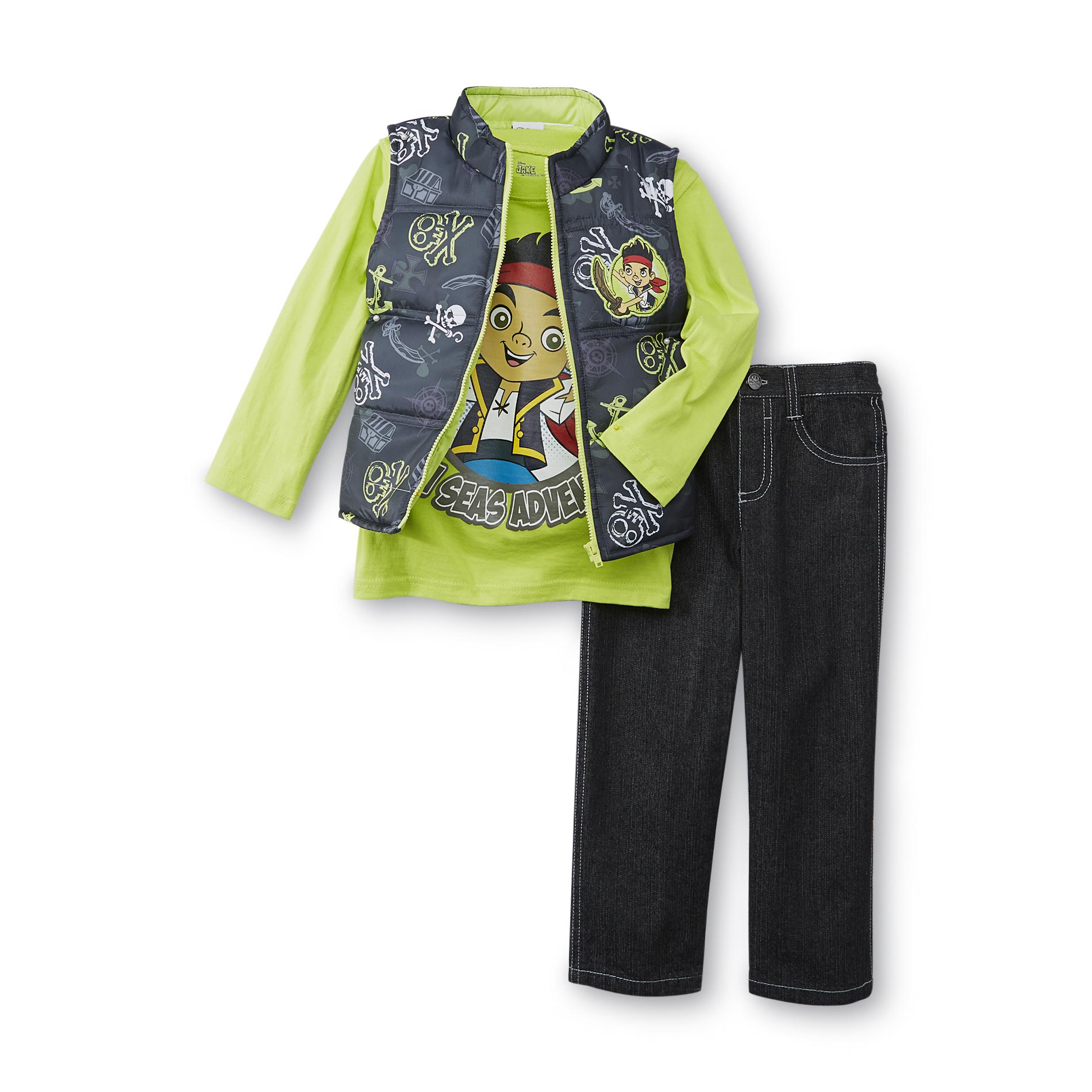 Disney Jake & the Never Land Pirates Toddler Boy's Insulated Vest  T-Shirt & Jeans