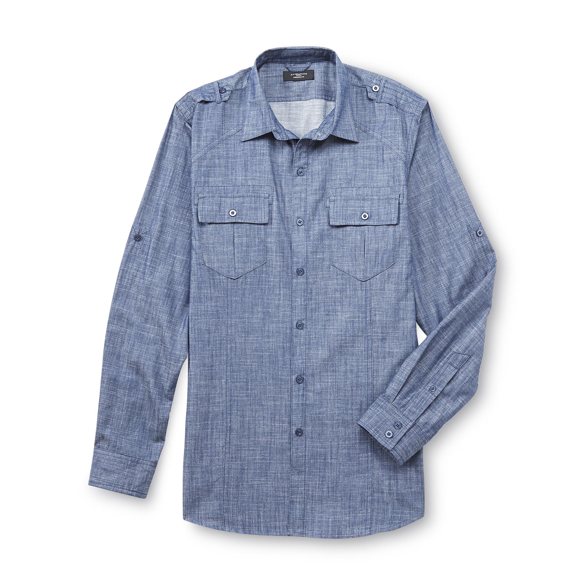 Attention Men's Modern Fit Button-Front Shirt - Chambray