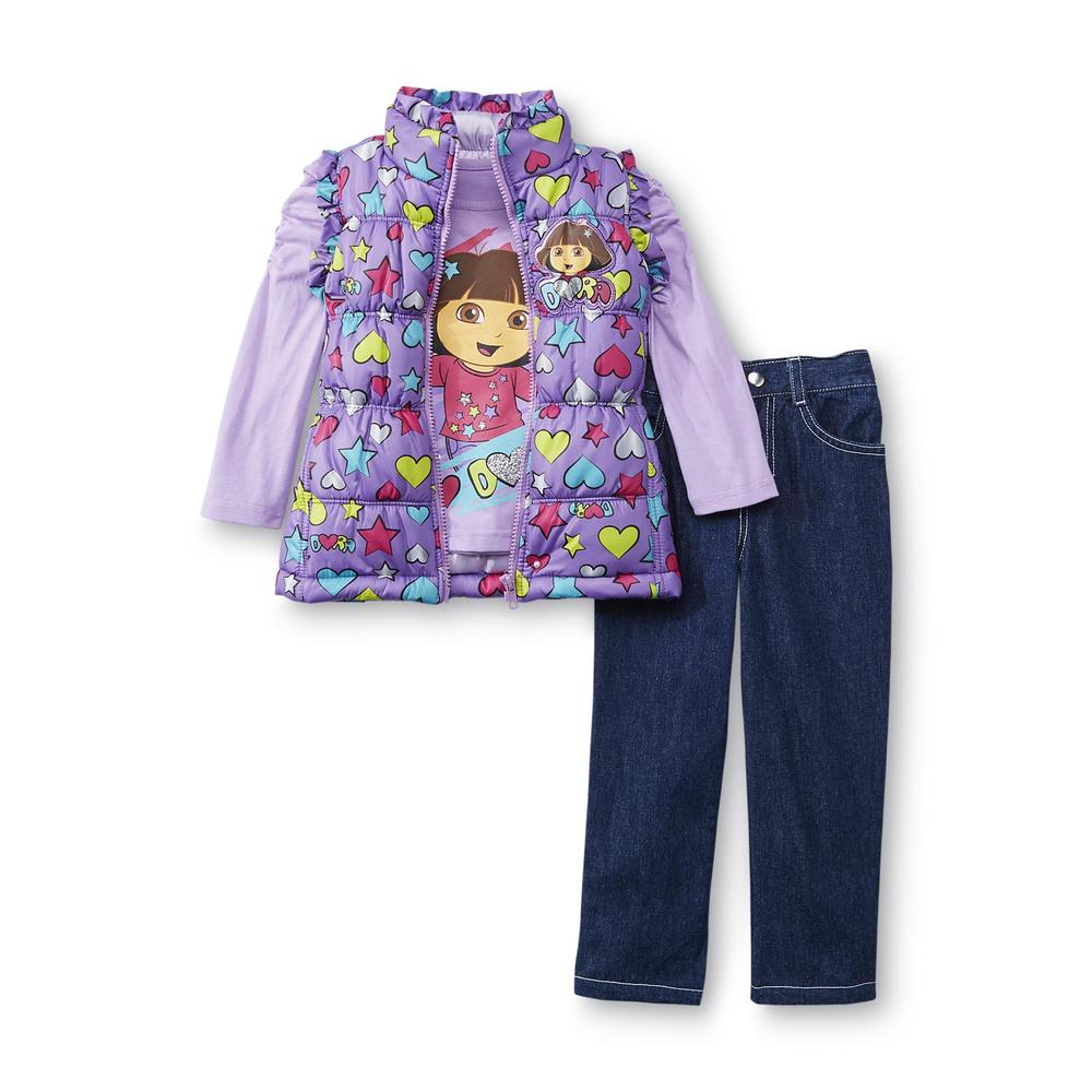 Nickelodeon Dora the Explorer Toddler Girl's Vest  T-Shirt & Jeans
