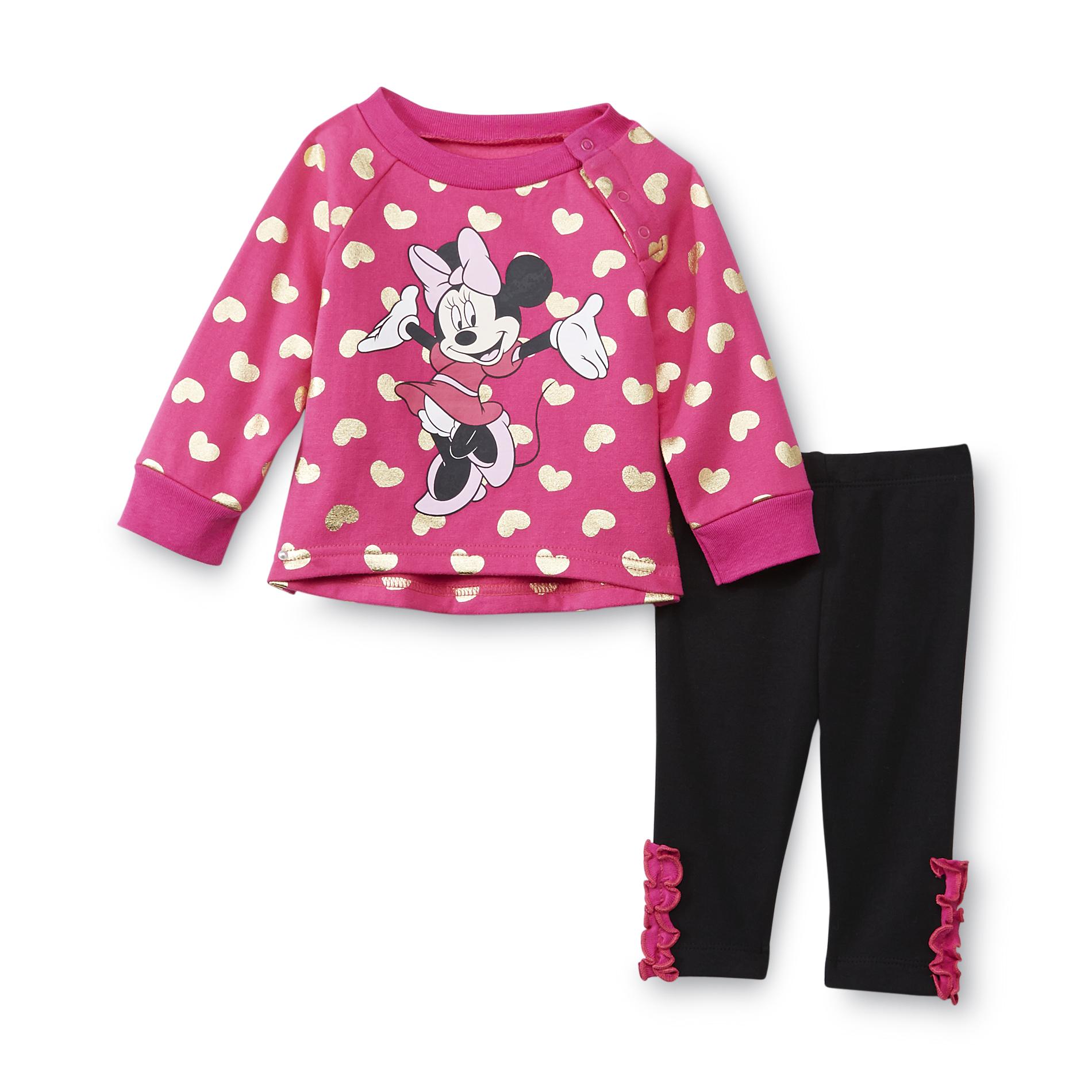Disney Minnie Mouse Newborn Girl's Sweatshirt & Leggings - Hearts
