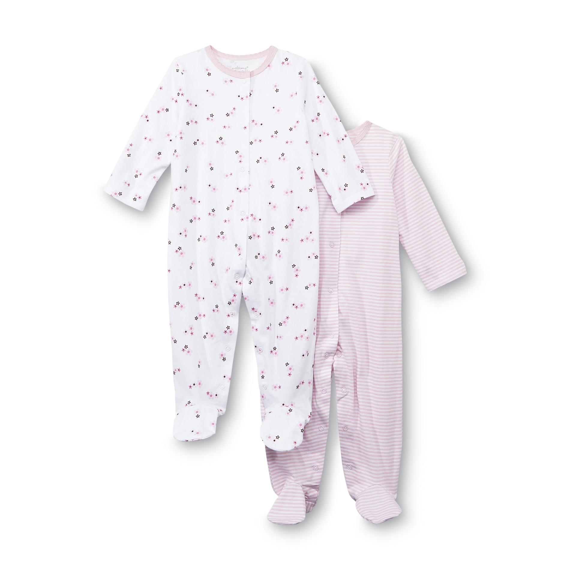 Welcome to the World Newborn Girl's 2-Pack Footed Sleeper Pajamas
