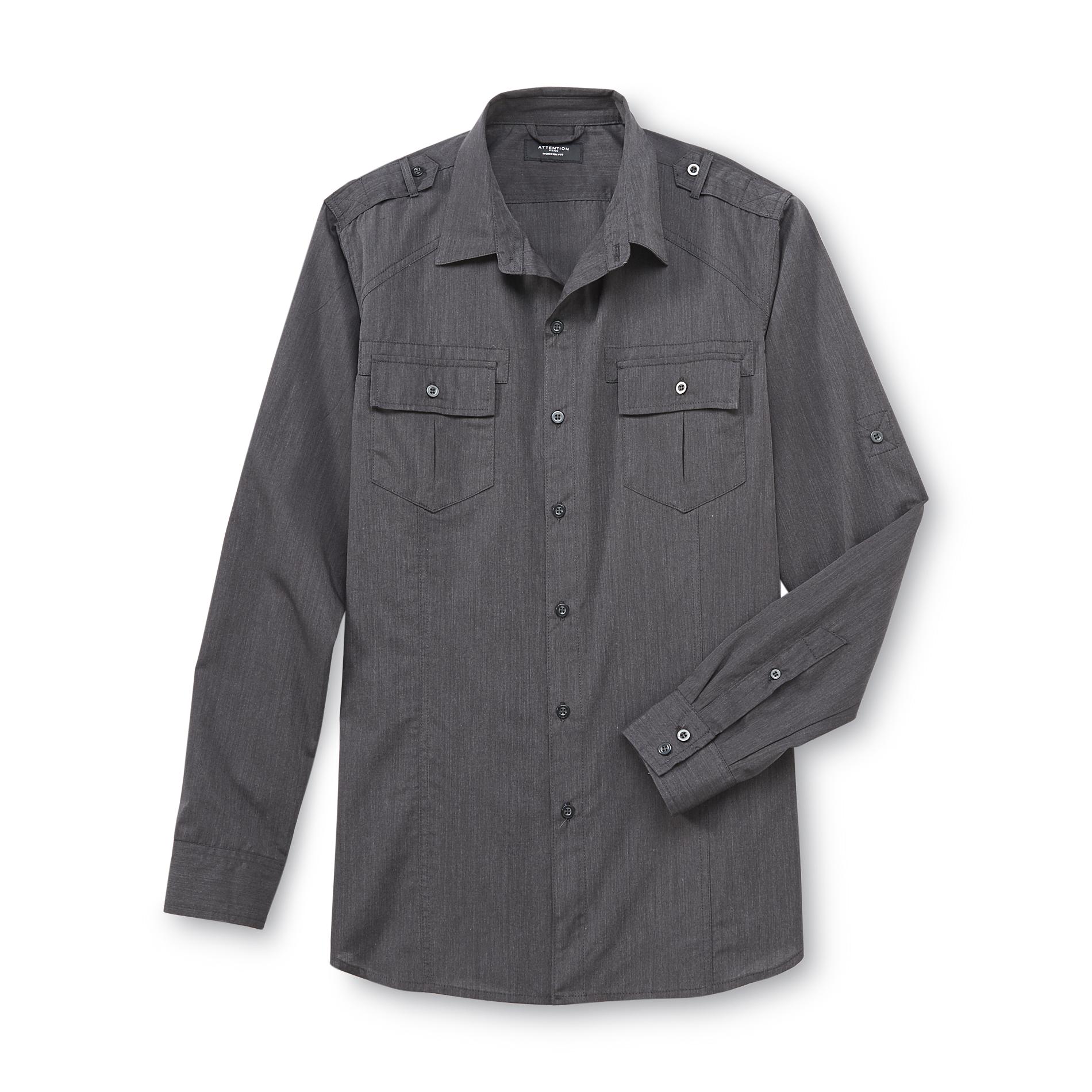 Attention Men's Modern Fit Button-Front Shirt - Heathered