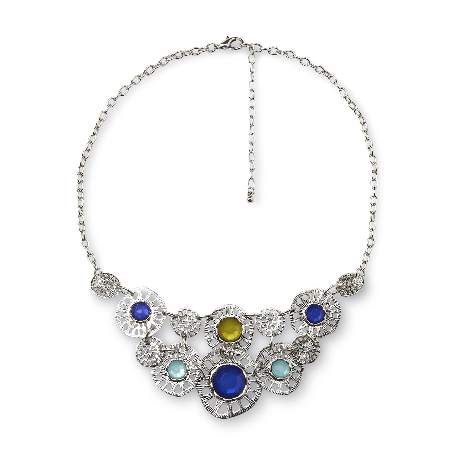 Studio S Women's Silvertone Jeweled Medallion Statement Necklace