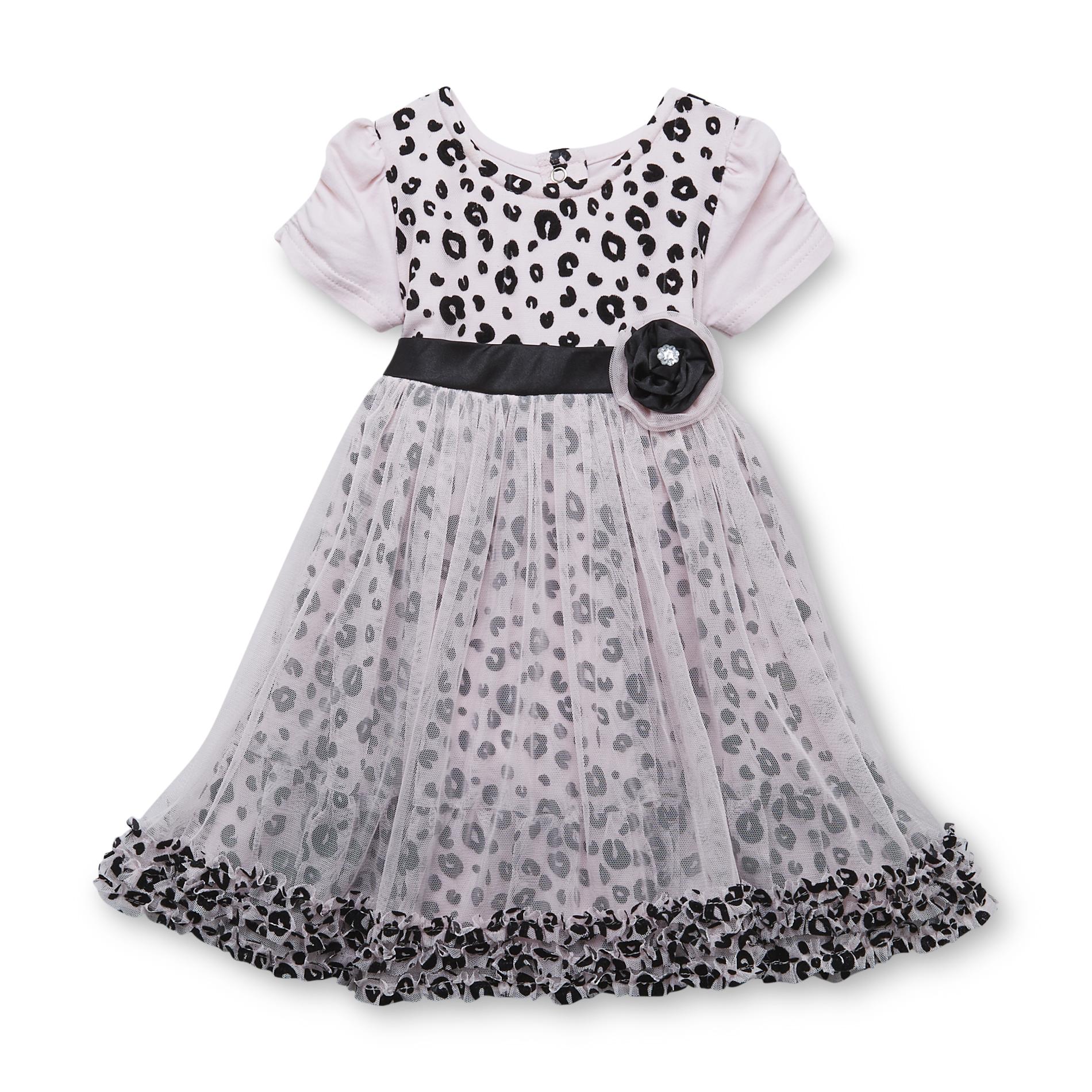Baby Grand Signature Infant Girl's Flocked Dress & Diaper Cover - Leopard Print