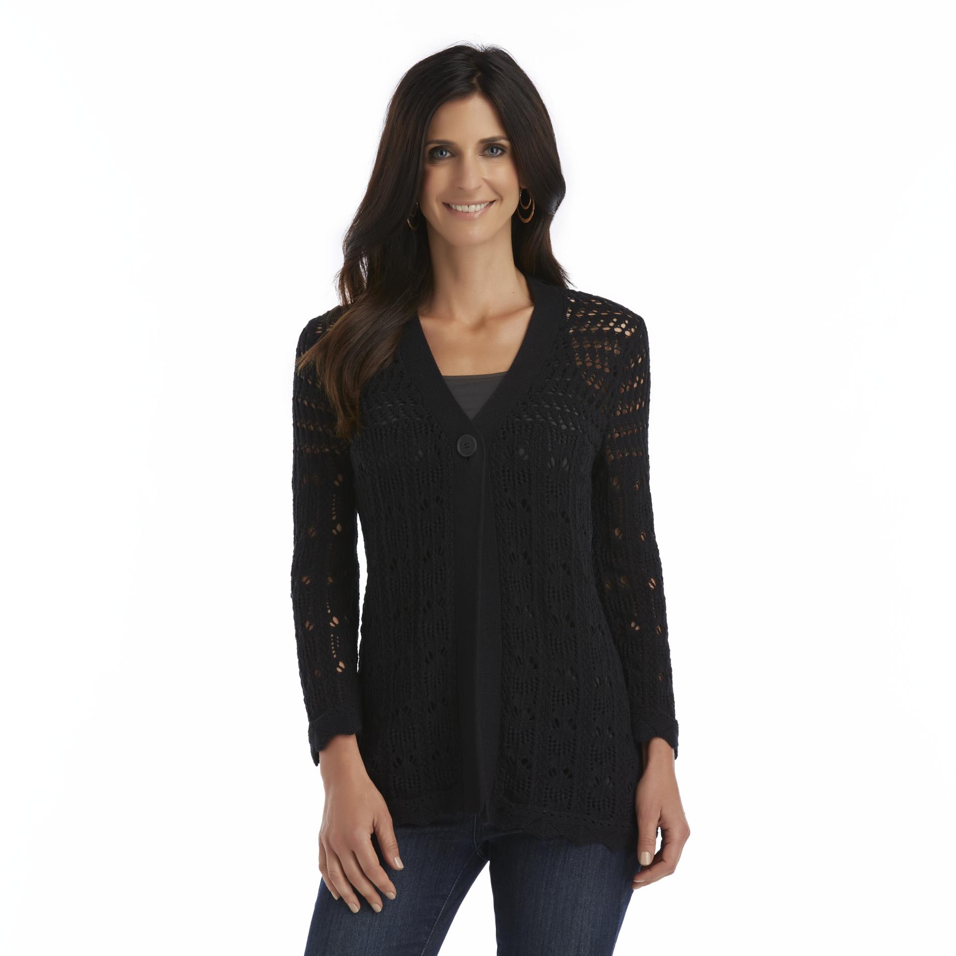 Basic Editions Women's Open Lace Cardigan Sweater