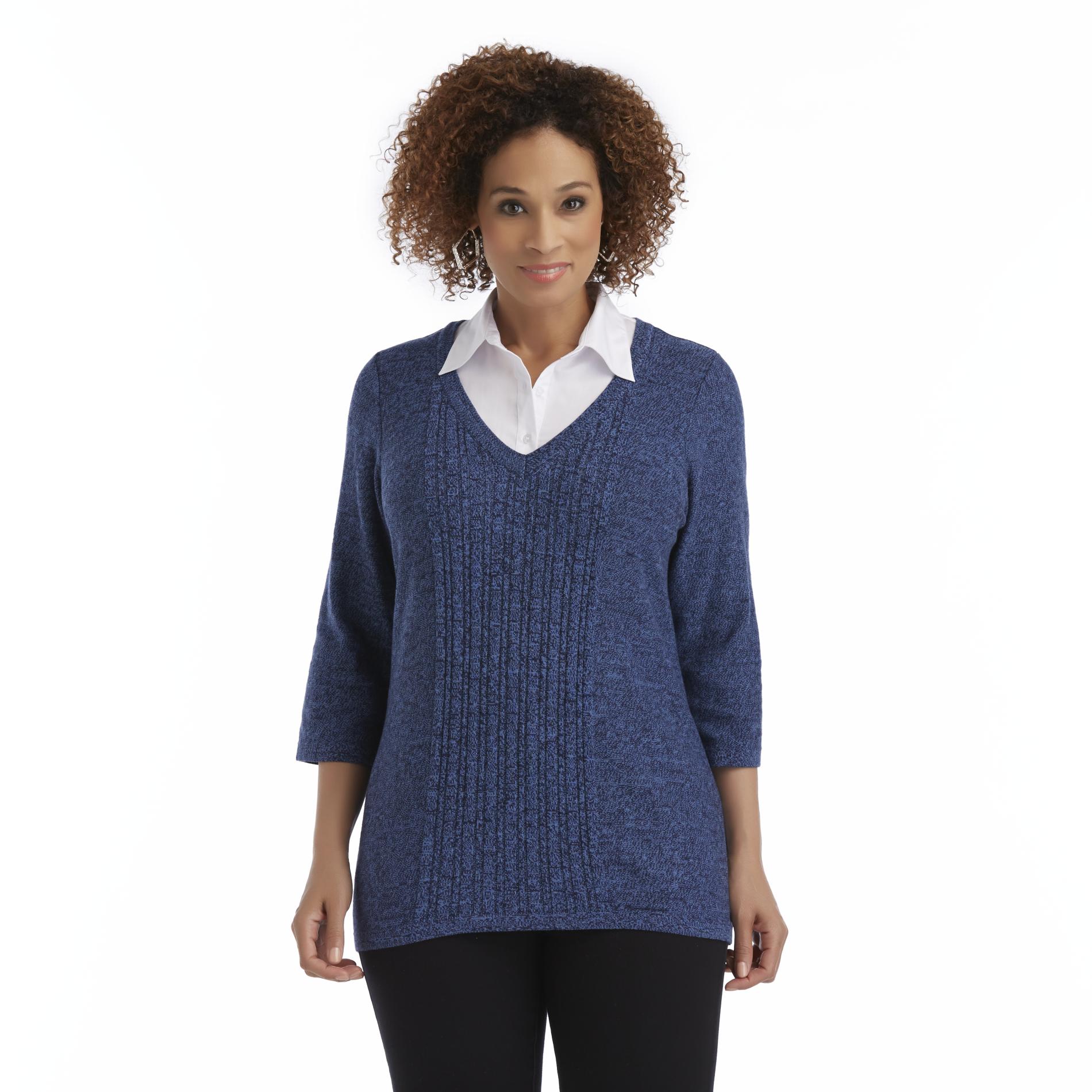 Basic Editions Women's Plus Layered-Look Sweater